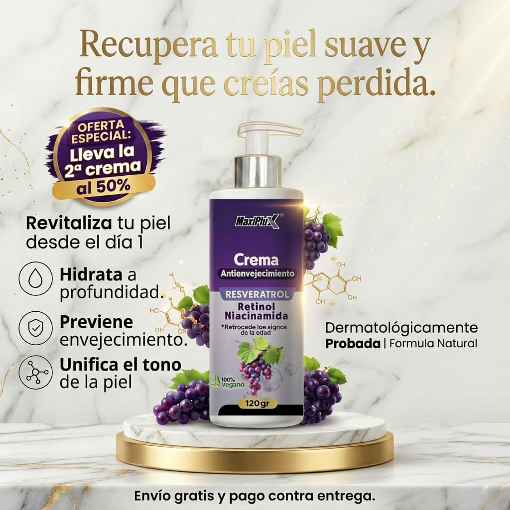 Crema Rejuvenecedora de Resveratrol – OFERTA ESPECIAL: Ahorra el 50% en tu 2ª crema
